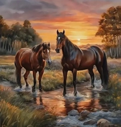 Diamond Painting Horses in the River 30x40 cm