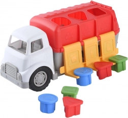 Camion dei rifiuti in plastica con inserimento di forme e colori, ruote libere, 34 cm