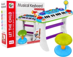Niebieski zestaw muzyczny Keyboard + Bębny + Mikrofon dla dzieci 3+ Światła + Dźwięki 2 oktawy