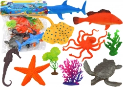 Set of Sea Animal Figures with 7 Pieces and Aquatic Plants
