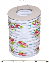 Papirni lampijon valj Beli s cvetjem 15 cm