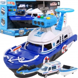 Interaktiv politibåd 2i1 med opbevaringsrum samt lys og lyde
