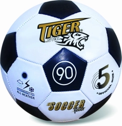 Leather soccer ball, size 5, black-and-white
