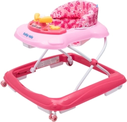 Baby Mix Baby Walker with Steering Wheel and Silicone Wheels – Pink