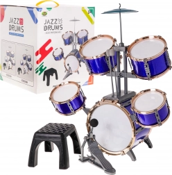 children’s 5‑piece drum set with metal cymbal, drumsticks, and stool – Blue