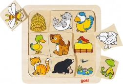 GOKI puzzle encastrable en bois Qui habite où ?, 9 pièces
