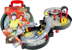 Parcheggio a due piani per auto in valigetta a forma di ruota