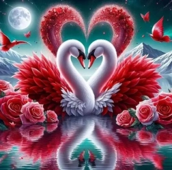 Diamantmaling forelskede svaner 30 × 40 cm