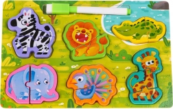 Houten bord met dubbelzijdig oppervlak en dierenpuzzels – Safari