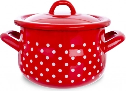 Enamel pot with lid, red with polka dots, 16 cm, 2.3 l