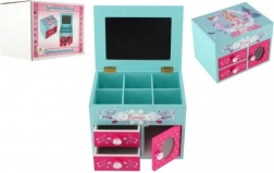 dřevěná šperkovnice Princess se zrcátkem a 3 zásuvkami