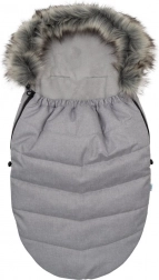 Children's footmuff with fur, light grey