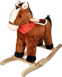 Brązowy pluszowy konik na biegunach dla dzieci