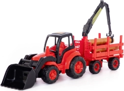 Plastic tractor with loader and log trailer with crane