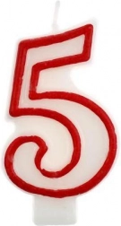 Svjećica za tortu broj 5 s crvenim obrubom GODAN