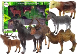 Set of figurines domestic and forest animals deer cow