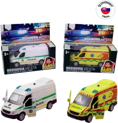 Reševalno kovinsko vozilo s svetlobo in zvokom, pull-back 12 cm