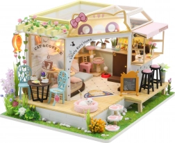 Miniature House Cat Café with Garden – DIY Kit with LED