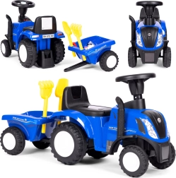 Ride-on tractor with trailer for kids, interactive steering wheel and sounds NEW HOLLAND – Blue
