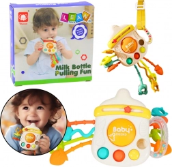 Sensorisch speeltje rammelaar en bijtring in de vorm van een flesje 3-in-1