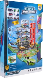 Multi-level parking garage with elevator and play mat + 6 cars