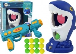 Dexterity game with shark shooting and balls