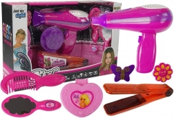 Beauty-sæt med tilbehør hårtørrer og glattejern lyserød