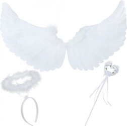 andělská křídla s aureolou a srdcovou hůlkou RUHHY – bílá sada 3 ks