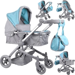 Multifunctional 4-in-1 doll stroller with carrycot – Turquoise