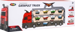 Truck with foldable track, toy cars and launcher 3-in-1
