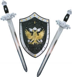 viteški set s ščitom in dvema mečema za otroke