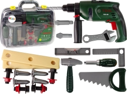 Zabawny dziecięcy zestaw narzędzi z wiertarką na baterie i młotkiem