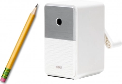 Manual sharpener with container and adjustable blade, white