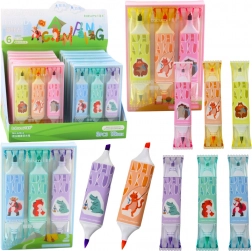 Set of Animal Pattern Highlighters, Pink and Blue, Two Tips, 3 pcs