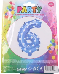 Nafukovací balónik číslo 6 modrý s hviezdičkami 78 × 50 cm