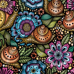 Square Puzzle Q Life: Snails on Flowers, 72 Pieces