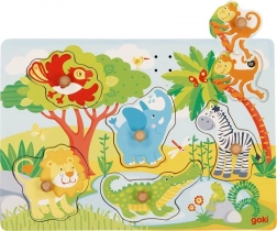 Goki puzzle sonoro in legno con animali dello zoo