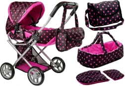 Doll Stroller Alice with Carrier and Bag Black-Pink