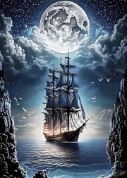Diamond painting ship in full moon 30 × 40 cm
