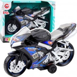 Sort og blå racer motorcykel med lys- og lydeffekter