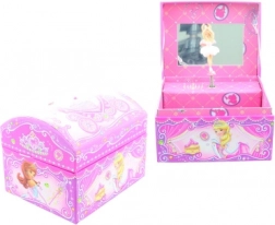 Růžová hrací šperkovnice s baletkou a zrcátkem