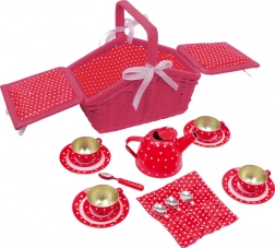 Children's Picnic Basket with Tea Set Dots and Hearts