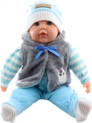 grote babypop jongen 55 cm in gestreepte outfit