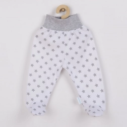 Babybukser med fødder New Baby Classic II i bomuld, grå med små stjerner, str. 68