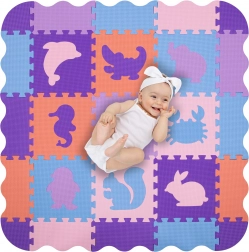 Humbi penasta igralna podloga in ograjica 3v1, živalce, 120 × 120 cm, pastelno rožnata/vijolična/modra