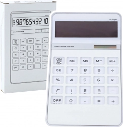White office calculator with 10-digit display