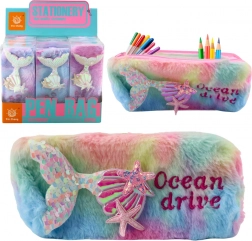 Astuccio di peluche con coda di sirena e paillettes in colori pastello