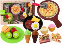 Fast Food Frutta Set di Bistecche Gelato Accessori Pizza Patatine 26 pezzi.