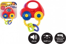 Autó alakú csörgő fénnyel és hanggal, műanyag, 10 × 11 cm, elemes, 3 hó+