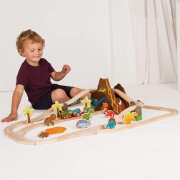 Wooden Dinosaur Train Set BIGJIGS RAIL, 49 pieces